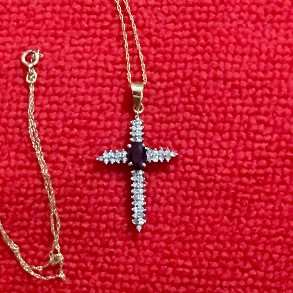 Diamond & sapphire cross necklace